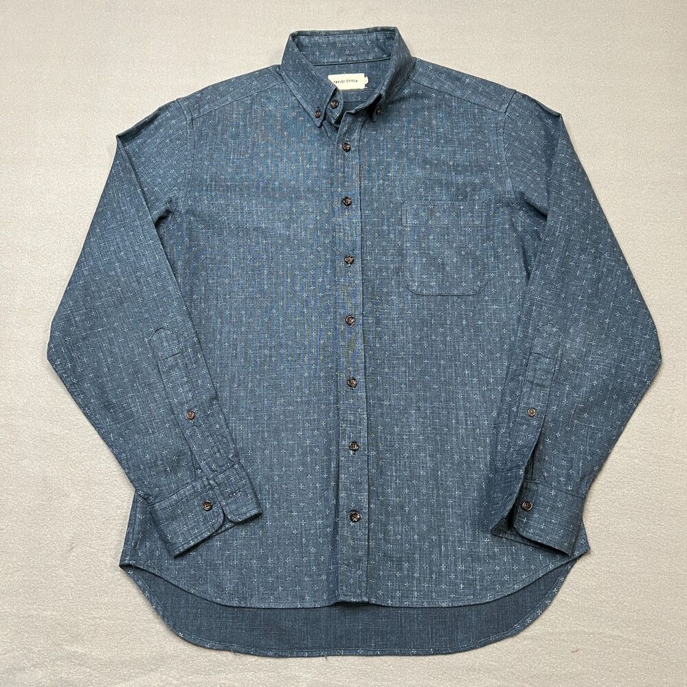 Taylor Stitch Shirt Mens Size 40 Blue Cotton Micro Print Long Sleeve Button-Down